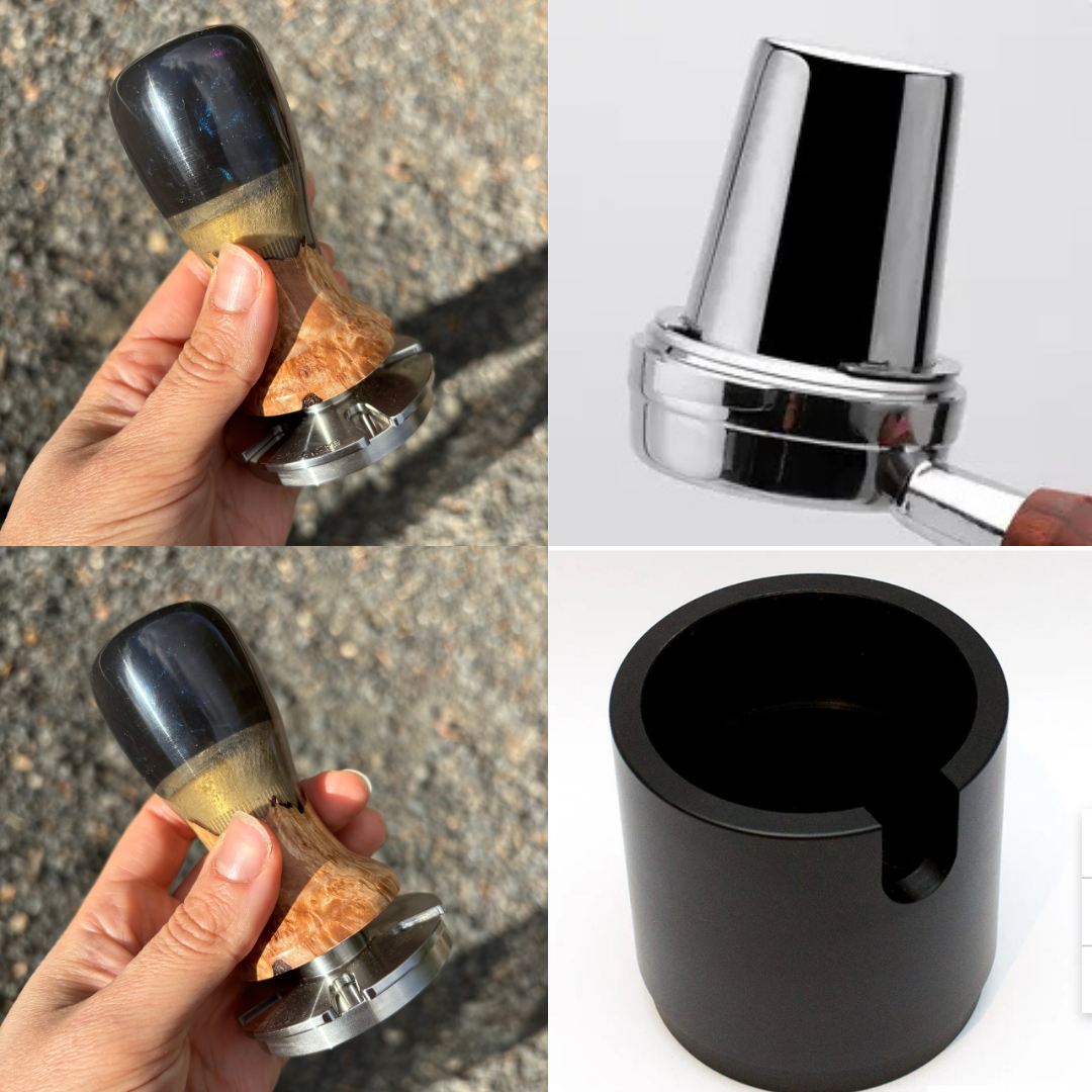 Bundle 5 - 5 Star Pro Coffee Tamper - Resin Handle + Dosing Cup + Clean Cup