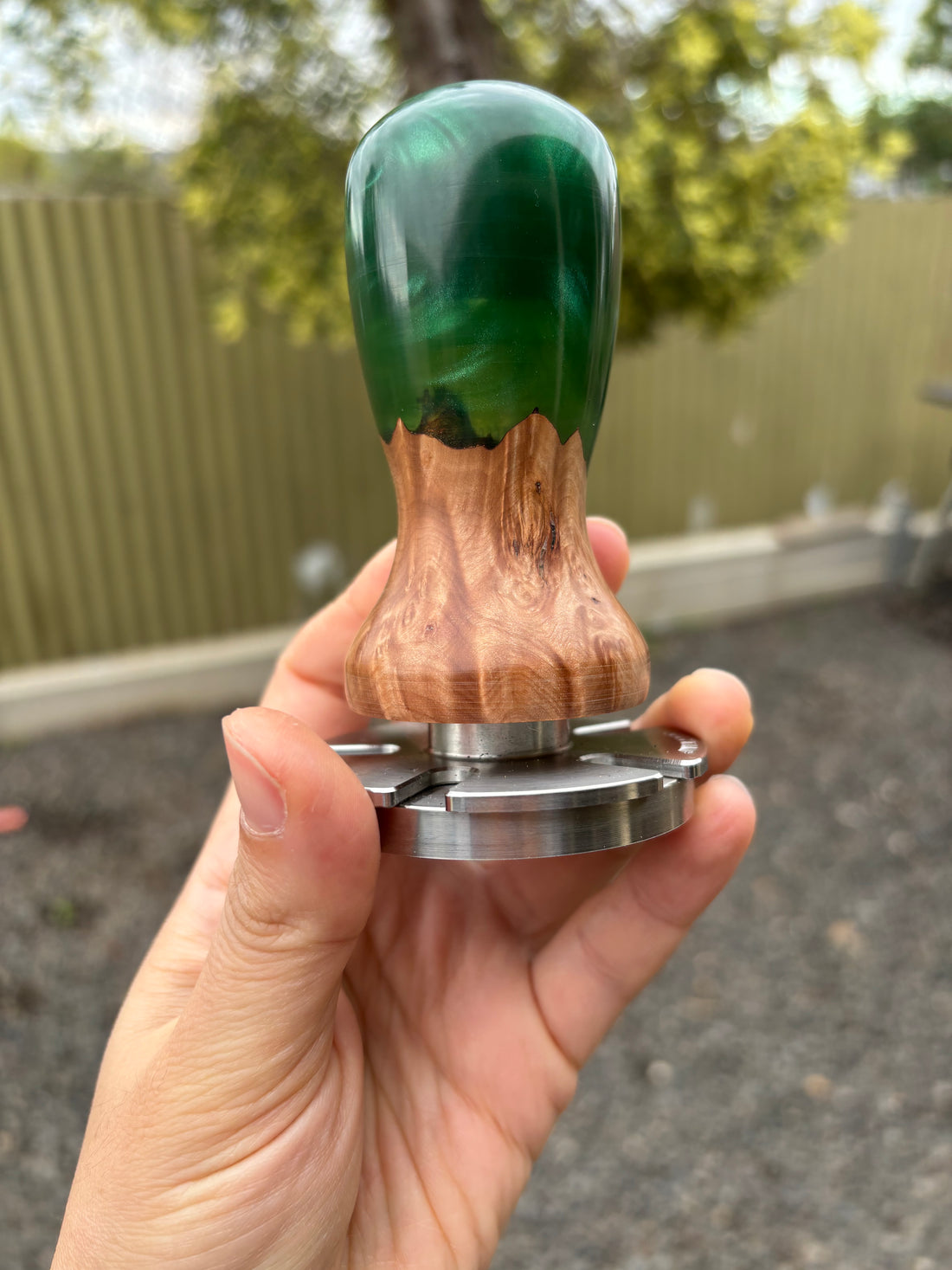 5 Star Pro - Flat - Unique Resin Burl Handle - Green - Coffee Tamper Co