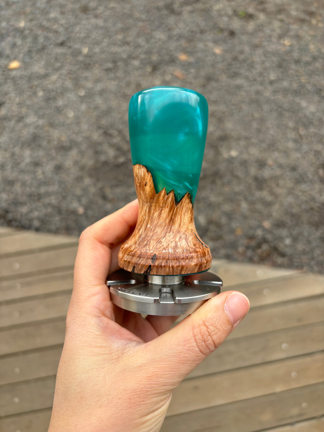 5 Star Pro - Flat - Unique Resin Burl Handle - Turquoise - Coffee Tamper Co